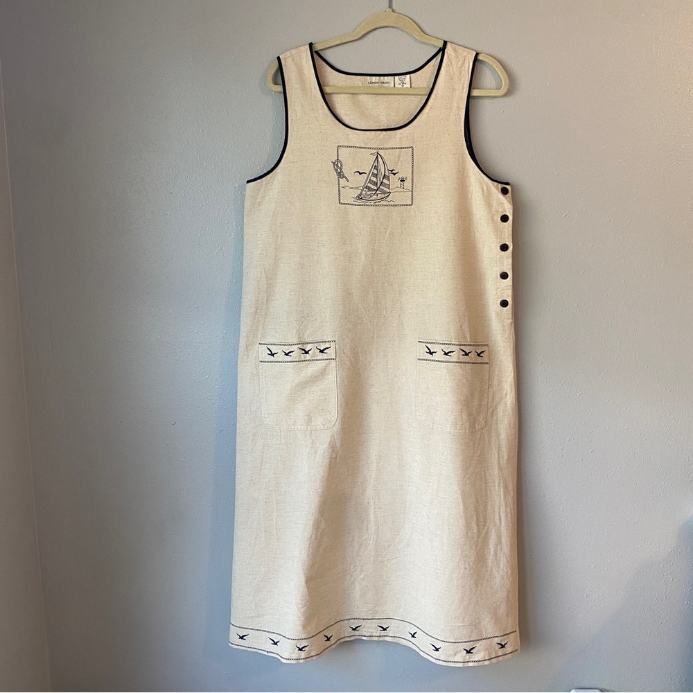 Lemon Grass Linen Blend Nautical Maxi Dress Size M